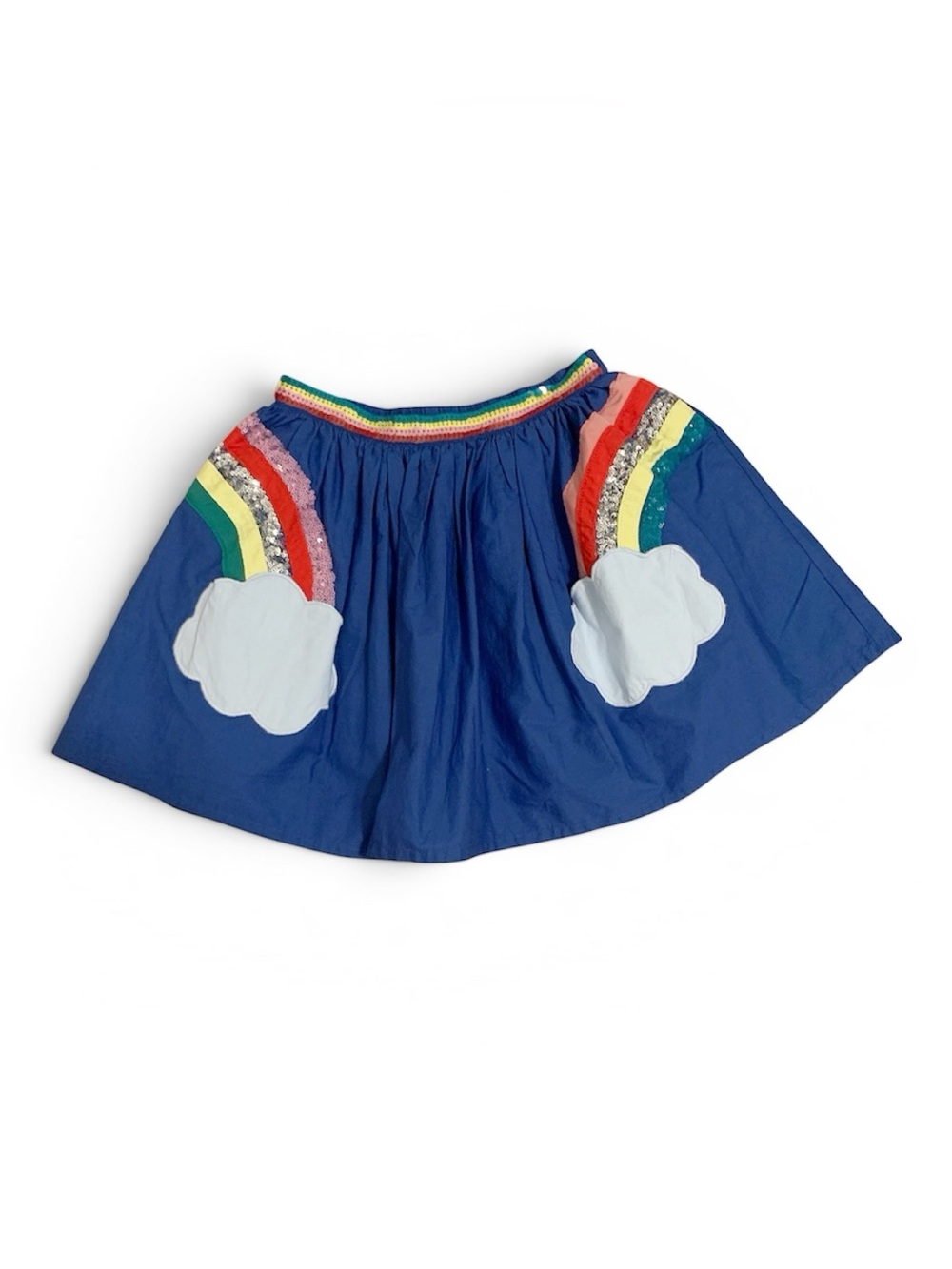 Mini Boden Blue Rainbow Sequin Cloud Skirt size 7-8 NWT